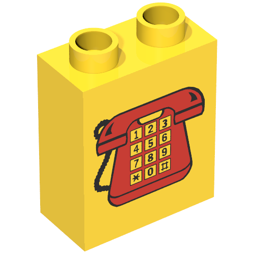 Duplo Brick 1 x 2 x 2 with Telephone Print 1, Red (Yellow)