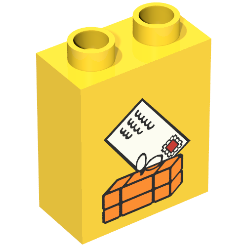 Duplo Brick 1 x 2 x 2 with Parcel and Mail Envelope Print (Yellow)