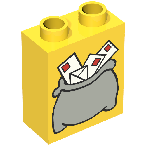 Duplo Brick 1 x 2 x 2 with Large Light Gray Mail Bag Print (Yellow)
