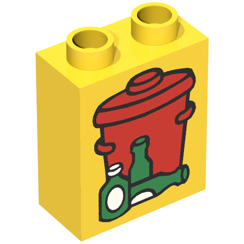 Duplo Brick 1 x 2 x 2 with Garbage / Trash Can Print (Yellow)