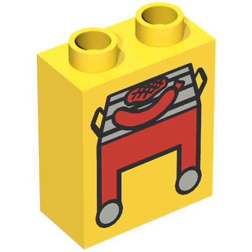Duplo Brick 1 x 2 x 2 with Red Grill and Hot Dog Print (Yellow)