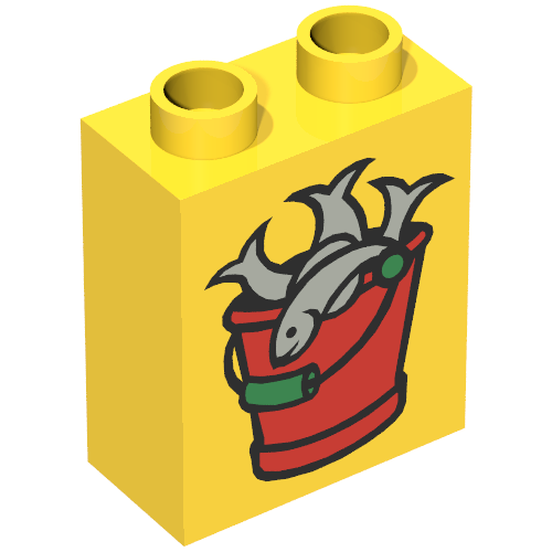 Duplo Brick 1 x 2 x 2 with Bucket of Fish Print (Yellow)