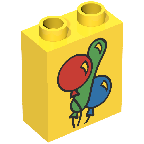 Duplo Brick 1 x 2 x 2 with Three Balloons Print (Yellow)
