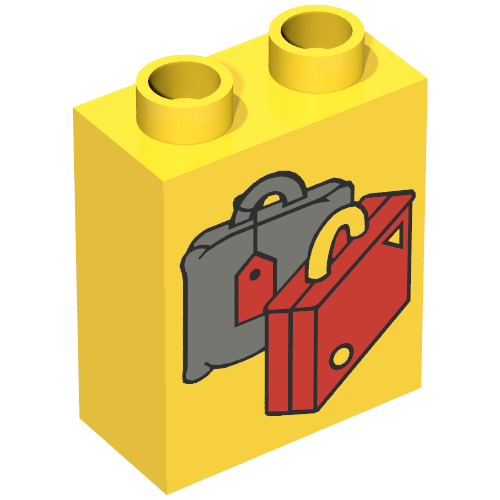 Duplo Brick 1 x 2 x 2 with Suitcases Red and Dark Gray Print (Yellow)