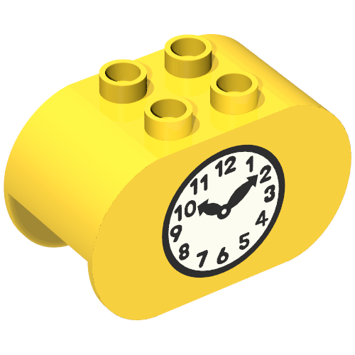 Duplo Brick 2 x 4 x 2 Rounded Ends with Clock Print (Yellow)