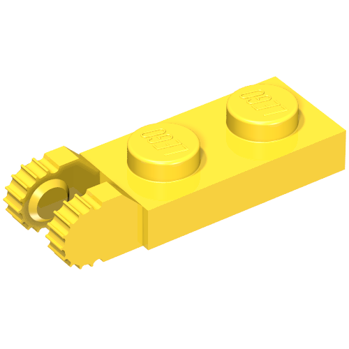 Hinge Plate 1 x 2 Locking with 2 Fingers On End, without Groove, 9 Teeth (Yellow)