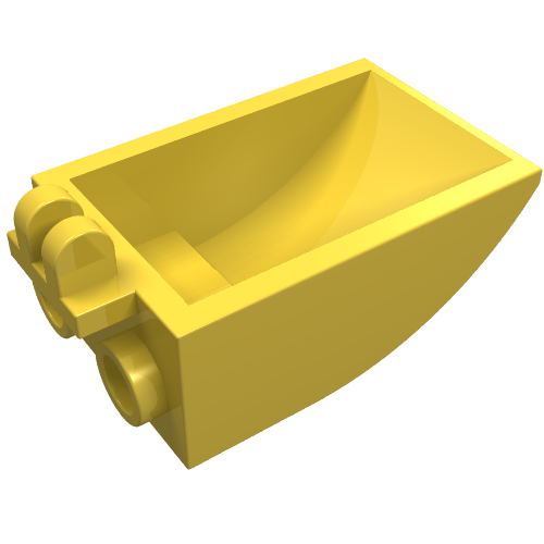 Construction Vehicle Bucket 2 x 3 Curved Bottom, Hollow, with Hinge 2 Fingers (Yellow)