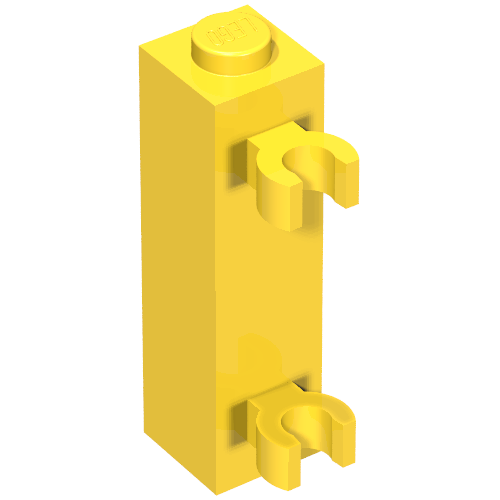Brick Special 1 x 1 x 3 with 2 Clips Vertical [Solid Stud, Thick U Clips] (Yellow)