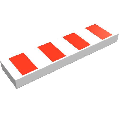Tile 1 x 4 with 4 Red Stripes Print (White)