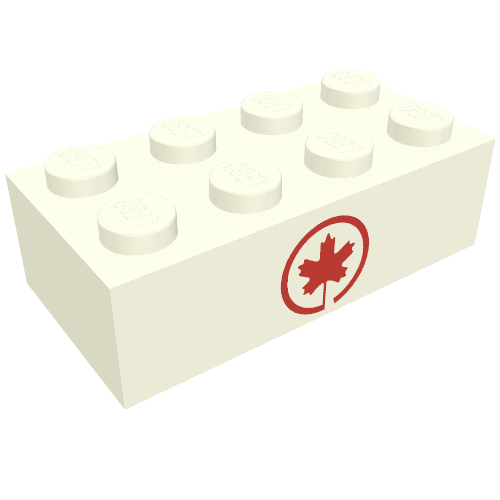 Brick 2 x 4 with Air Canada Maple Leaf Logo Print (White)