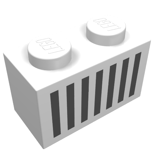 Brick 1 x 2 with Black Grill Print (White)
