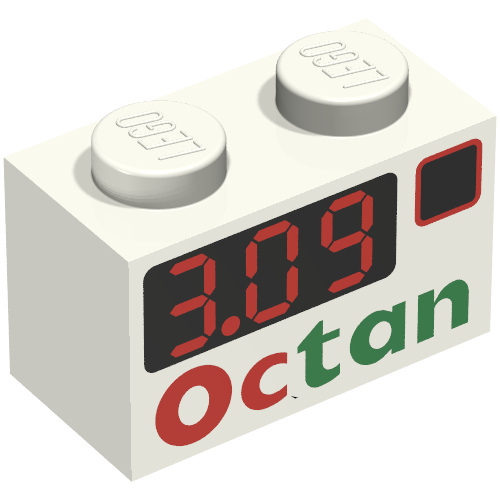 Brick 1 x 2 with 'Octan 3.09' Print (White)