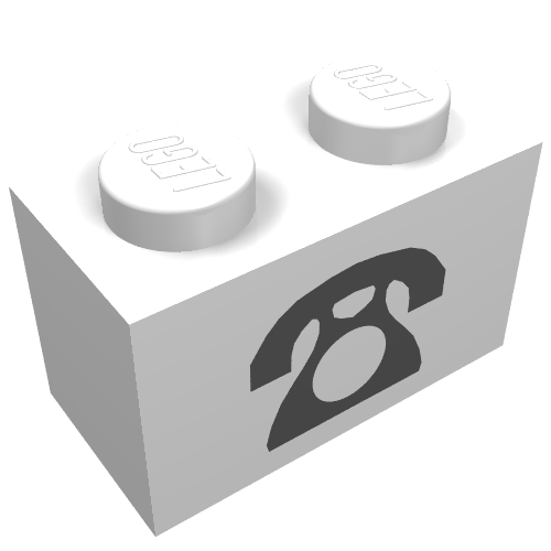Brick 1 x 2 with Telephone Print (White)