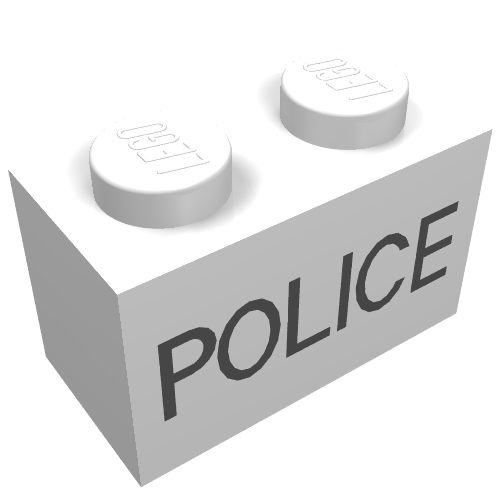 Brick 1 x 2 with Thin Black 'POLICE' Print (White)