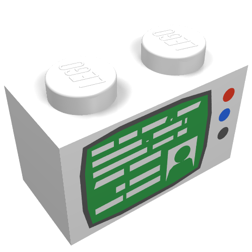 Brick 1 x 2 with TV Screen and 3 Buttons Print (White)