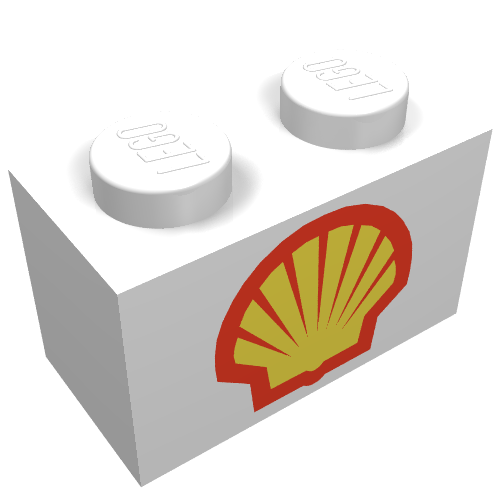 Brick 1 x 2 with Shell Logo Type I Print (White)