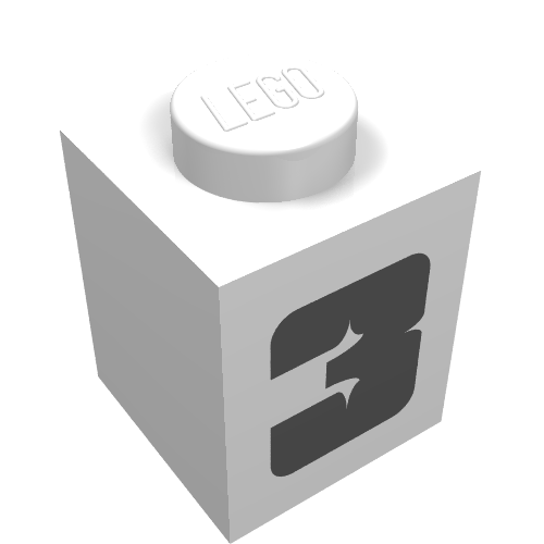 Brick 1 x 1 with Thick Bold Black '3' Print (White)