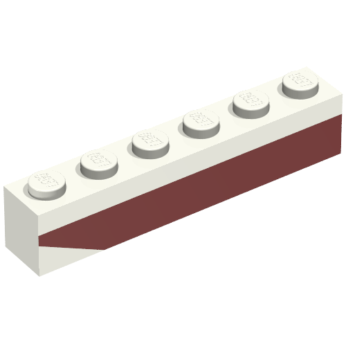 Brick 1 x 6 with Dark Red Bottom Stripe Inverted Slope Up at Left End Print - Set 611-2 (White)