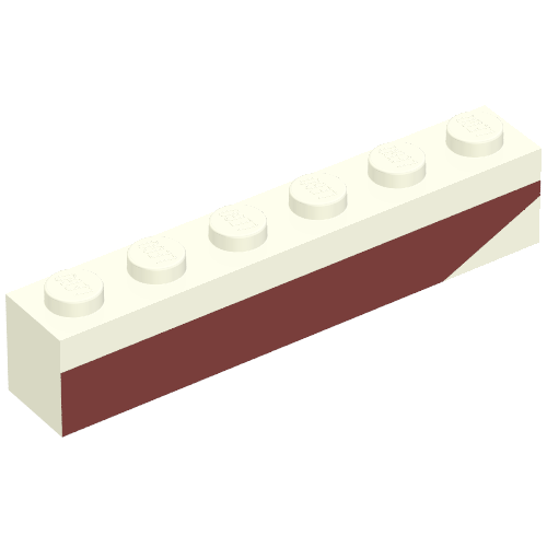 Brick 1 x 6 with Dark Red Bottom Stripe Inverted Slope Up at Right End Print - Set 611-2 (White)