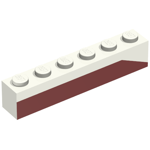 Brick 1 x 6 with Dark Red Bottom Stripe Slope Down at Right End Print - Set 611-2 (White)