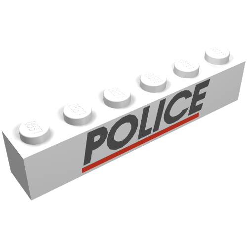 Brick 1 x 6 with 'POLICE' and Red Line Print (White)