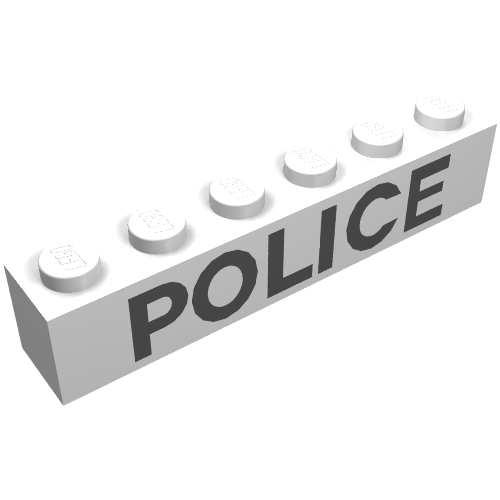 Brick 1 x 6 with 'POLICE' Thin Black Print (White)