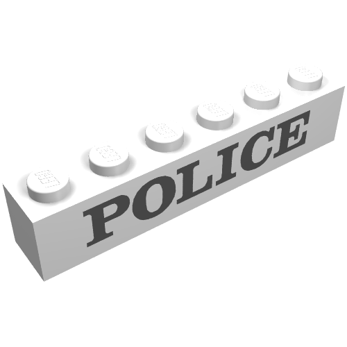 Brick 1 x 6 with 'POLICE' Serif Black Print (White)