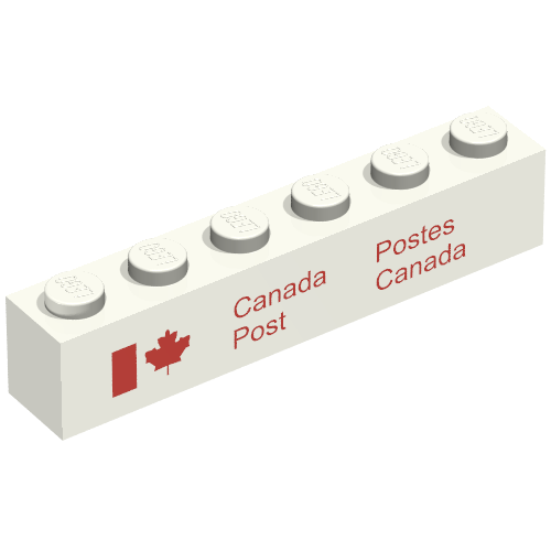Brick 1 x 6 with Canada Post Logo Print (White)