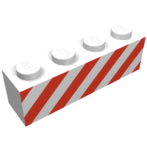 Brick 1 x 4 with Red Danger Stripes Print (White)