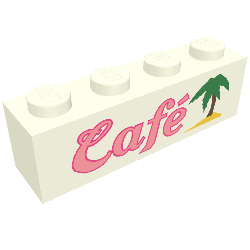 Brick 1 x 4 with Café Print (White)