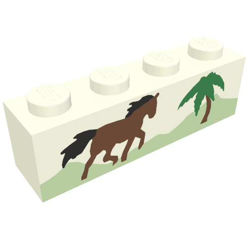 Brick 1 x 4 with Horse Running and Palm Tree Print (White)