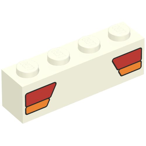 Brick 1 x 4 with Car Taillights Red and Orange Print (White)
