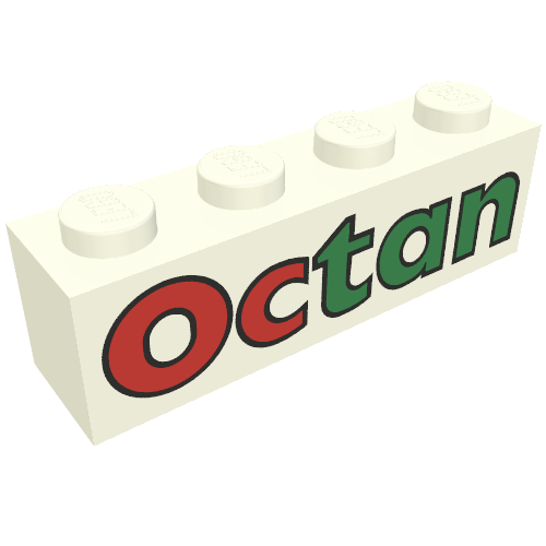 Brick 1 x 4 with 'Octan' Print (White)