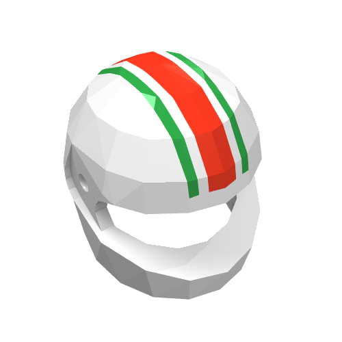 Helmet, Standard with 1 Red and 2 Green Stripes Print (White)