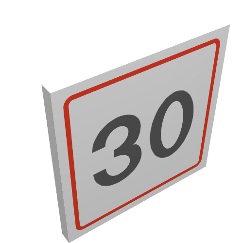 Road Sign Clip-on 2 x 2 Square with Speed Limit '30' Print (White)