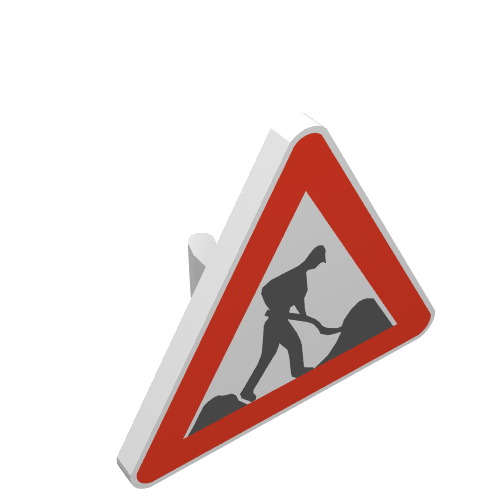 Road Sign Clip-on 2.2 x 2.667 Triangular with Road Works Print (White)