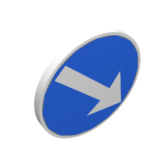 Road Sign Clip-on 2 x 2 Round with Arrow on Blue Print (White)