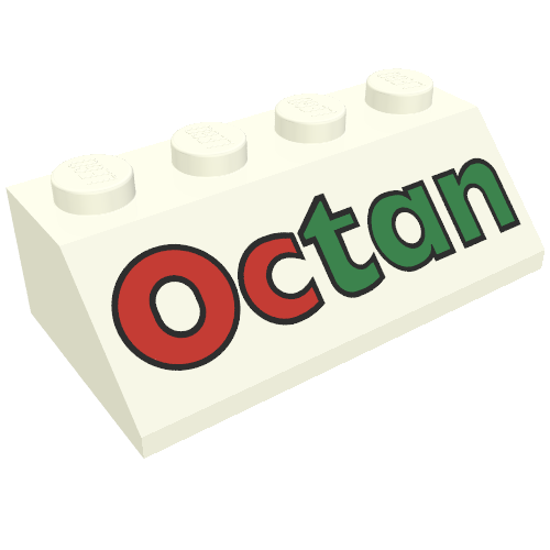 Brick Sloped 45° 2 x 4 with Octan Text Print (White)