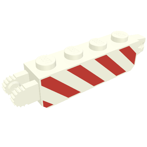 Hinge Brick 1 x 4 Locking with Danger Stripes Red Print (White)