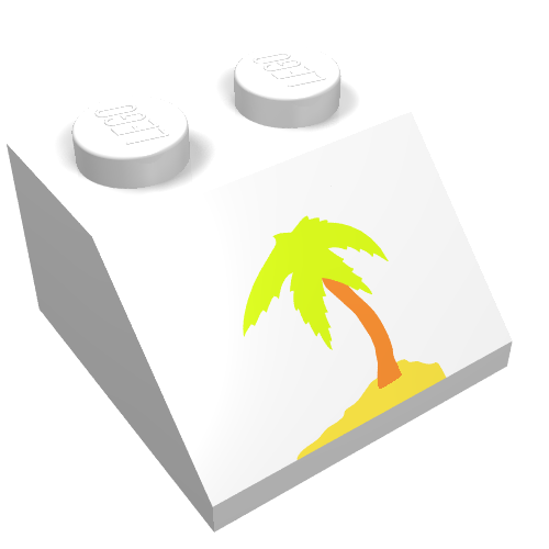 Brick Sloped 45° 2 x 2 with Palm Tree Print (White)