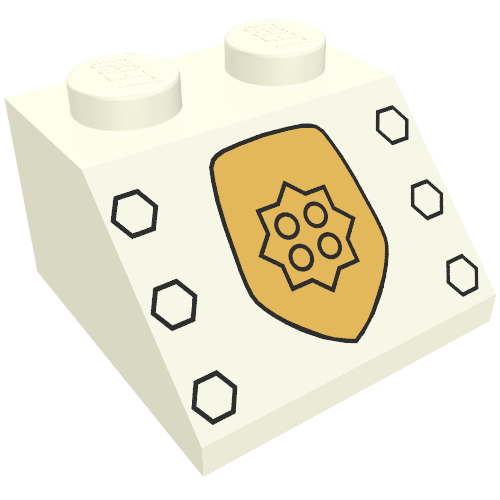 Brick Sloped 45° 2 x 2 with World City Gold Police Badge and Six Knobs Print (White)