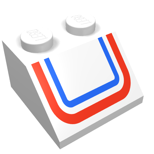 Brick Sloped 45° 2 x 2 with Red/Blue U-shaped Stripe Print (White)