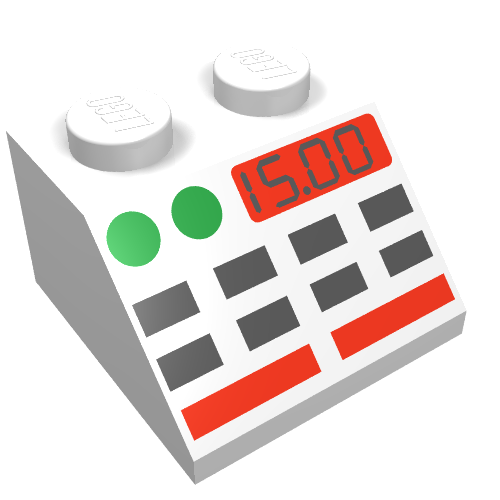 Brick Sloped 45° 2 x 2 with Buttons and 15.00 Print (White)