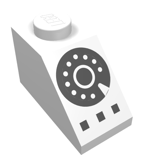 Brick Sloped 45° 2 x 1 with Bottom pin, with Black Rotary Dial Print (White)