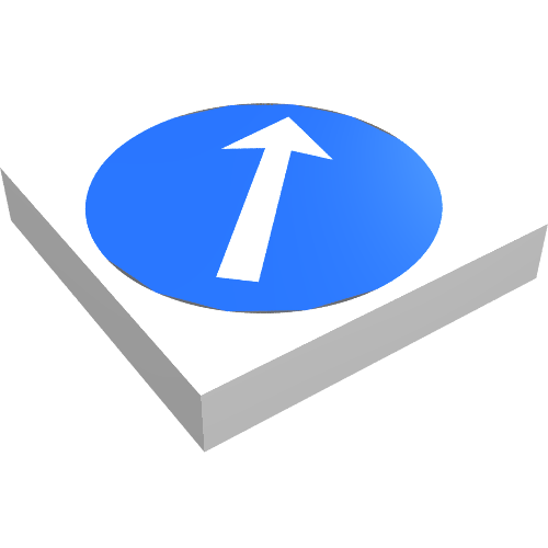 Tile 2 x 2 with White Arrow on Blue Disc Print (White)