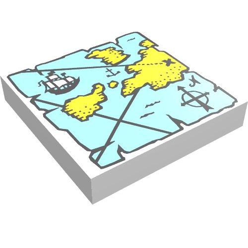 Tile 2 x 2 with Blue and Yellow Map Print (White)