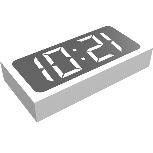 Tile 1 x 2 with Digital Clock Print - '12:01' or '10:21' (White)
