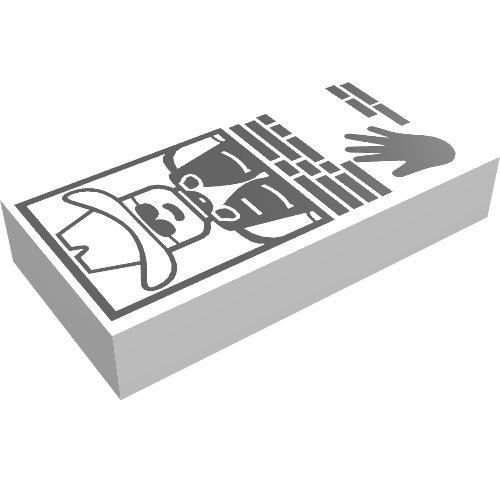 Tile 1 x 2 with Officer Picture and Handprint Print (White)
