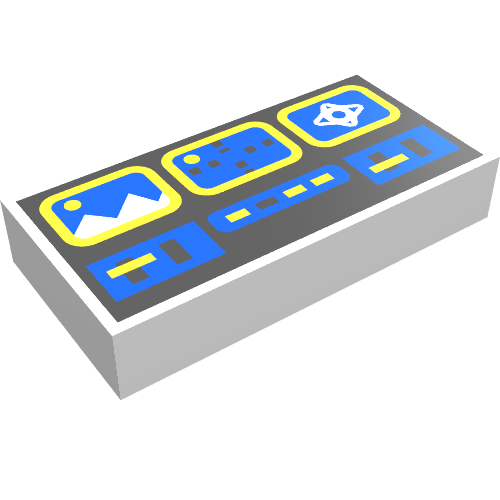 Tile 1 x 2 with Blue and Yellow Control Panel Print (White)