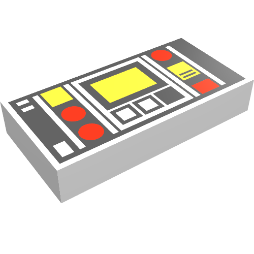 Tile 1 x 2 with Red and Yellow Control Panel Print (Original) (White)
